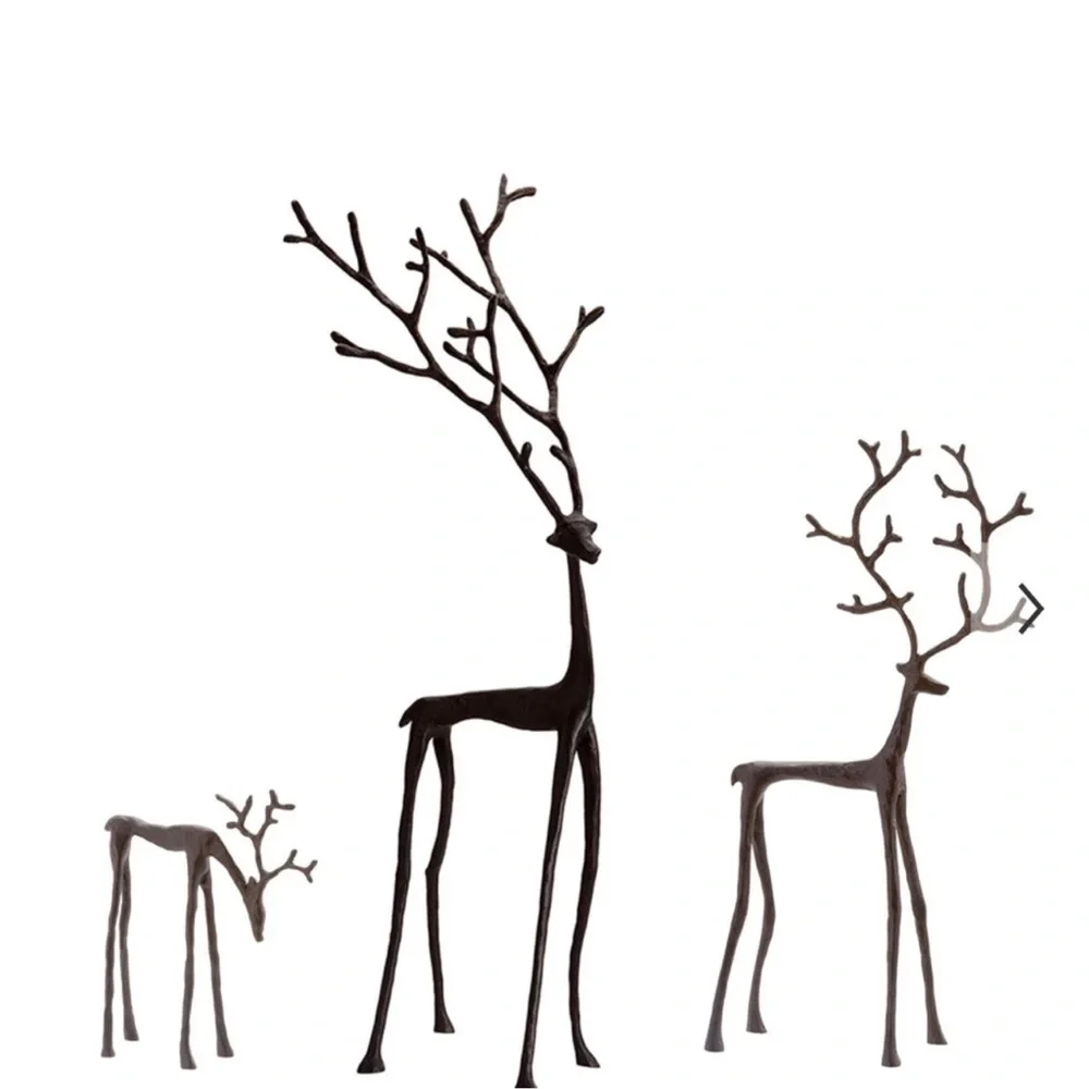 Pottery Barn Bronze Sculpted Reindeer Deer Set of 3 Holiday Christmas NEW